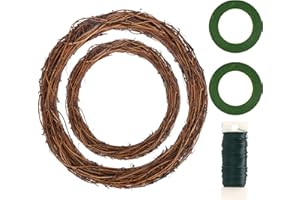 VIDILLO Natural Grapevine Wreaths Making Supplies 2 Size Retro Vine Branch Wreath Florist Wire and 2 Green Tapes for DIY Christmas Craft Front Door Wall Hanging Holiday Wedding Party Christmas Decoration