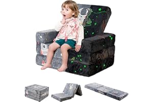 ‎BYBYME BYBYME 4-in-1 FALTBEBOTE FODENMATTER für Kinder, Astronaut leuchtet im dunklen Kleinkind -Bodenschlitzmatte für Schlaf, Kinderfaltungsbodenbett, Tri -Klappmatratze