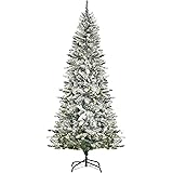 HOMCOM Albero di Natale Artificiale Innevato con 250 Luci LED Colorate, 829 Rami e Base Pieghevole, Φ112x210cm, Verde