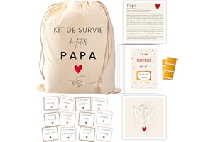 STUDIO MANALI Kit de Survie pour Futur Papa - Boîte à Papa Cadeau de Naissance - Pochon en Coton Bio avec Cartes à Gratter & Bons Joker - Idéal pour Baby Shower, Annonce de Grossesse, Gender Reveal