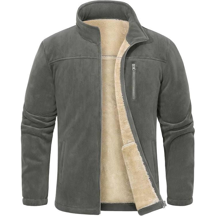Veste Polaire Homme Chaude Sans Capuche - Manteau Hiver Velours Coupe-vent, Coupe Regular Fit, épais - 8