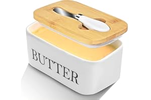 ELITECRAN Mantequillera de Cerámica, 600ml Recipiente Hermética para Mantequilla, Plato Mantequilla con Tapa e Cuchillo Pequeño, Contenedor para Mantequilla de Porcelana, Caja de Almacenamiento de Manteca/Queso
