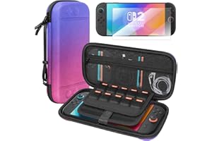 BRHE Switch Case for Nintendo 2 with Screen Protector, Travel Carrying Game Case for Nintendo Switch 2 2025, Large Portable Switch Accessories Bag (Purple Blue)