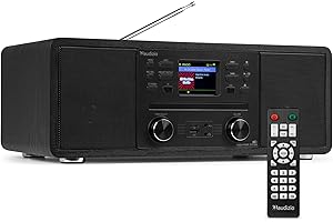 Audizio Avola Radio Digital Dab+ con Bluetooth, Reproductor de CD, USB y MicroSD, Altavoces Estéreo, Temporizador, Pantalla LCD, Ideal como Radio Pequeña para Cocina o Micro Cadena Hi-Fi, Color Negro