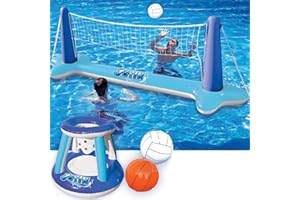 JOYIN Nadmuchiwany basen, zestaw siatkówki i koszy do koszykówki; łącznie z piłkami dla dzieci i dorosłych, zabawka do pływania, pływaków letnich