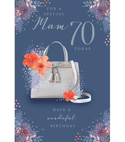 Handgefertigte 70. Geburtstagskarte „Wishing You A Wonderful Birthday Mam“ – 16x16 Cm, Mit Strass
