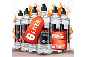 ‎FLAMMTAL flammtal - Bioethanol for Table Fireplace [6 x 1 Litre] and Standing Fireplace - Soot-Free Bio Ethanol Indoor and Outdoor - Sustainable Bioethanol for Perfect Flame Image - With Dosing Opening and