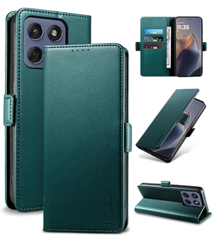 MOJIA Leder-Hülle Für Motorola Edge 60 Fusion/Edge 60 – Mit Magnetverschluss & Kartenfächern, Minzgrün