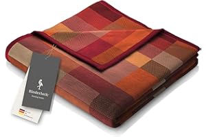 ‎BIEDERLACK biederlack® flauschig-weiche Kuscheldecke aus Baumwollmischgewebe I Made in Germany I Öko-Tex I nachhaltig produziert I Wohndecke Color Squares Terra in orange-rot I Sofa-Decke in 150x200 cm