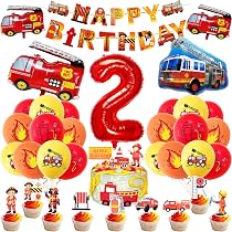 Set Decorazione Compleanno 2 Anni Pompiere – 42 Pezzi: Palloncini, Striscione, Topper Per Torta E Cupcake