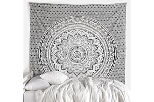 raajsee Exclusif Fait Main Plume Paon Mandala Tapisserie, Boho Bohemian Tapisserie Mur Suspendu Tapisserie, ou Résidence Décor Tapisserie, Hippie Tapisserie Couvre-lit # BS104 Support