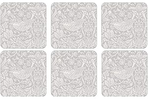 Portmeirion Home & Gifts The Original Co-Pure Morris Strawberry Thief - Juego de 6 Posavasos con Parte Trasera de Corcho, Madera, Multicolor, 10,5 x 10,5 cm