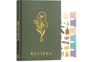 Lanpn Blank Recipe Book Journal to Write in Your Own Recipes, B5 Leather Cover Waterproof Empty Cooking Notebook for 70 Recipes, Cookbook with Stickers to Organize Your Family Recipe, Green