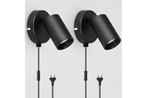 TaFiCo 2 Pack Apliques de Pared Negro - Lámpara de Pared con Enchufe y Interruptor Retro Focos pared Giratorios 350° Foco de luz para Lectura Dormitorio Sin bombillas