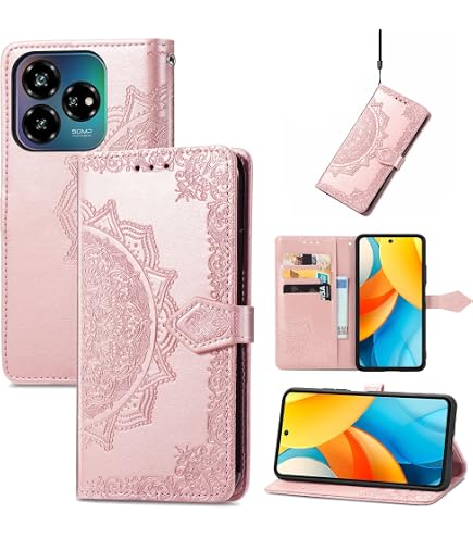 EASSGU Leder-Handyhülle Für ZTE Blade V60 Vita (6,6 Zoll) – Flip-Folio Mit 3 Kartenfächern, Magnetverschluss, Roségold