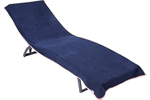 ‎SOWEL Sowel® Frottee Liegen Auflage, 100% Bio-Baumwolle, Strandtuch mit Kapuzenüberschlag, rutschfest für Strand- und Garten-Liegen, 220 x 85 cm, Navy/Pink