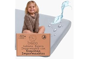 Bisoo Sabanas Magicas 90x180. Bajera de algodón Jersey Totalmente Impermeable. Ahórrate Comprar el Protector de colchon aparte. Bordes generosos, Ajuste fácil. Ideal para Cama Junior (Gris 180x90)