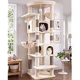 Globlazer Beige Large Tall Scratching Tree 19 cm with 2 Large Nests, 48 x 48 cm Padded Platforms, 2 Plush Basket, Stable Tree