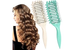 Vinuwu 2Pcs Cepillo Pelo Rizado, Peine Pelo Rizado Antitirones, Cepillo Pelo para Cabello Húmedo/Grueso/Rizado, Cepillo Desenredante para Mujeres Hombres Niñas (Blanco Verde)