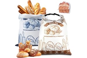 VACHELPER 2 Pezzi Sacchetti per il Pane Riutilizzabili Adatti Agli Alimenti con Foderati in Plastica 43 x 31cm Grande per il Pane per Prodotti da Forno Frutta e Verdura per Mantenere il Pane Fresco