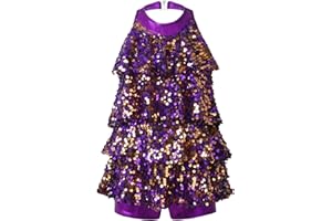 Jowowha Girls Kids Sequins Ballet Unitard Dress Modern Jazz Latin Dance Outfit Stage Performance Dancewear Costume