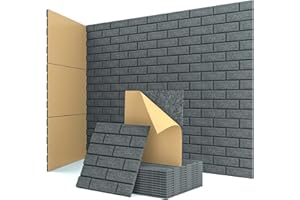 KUCHOOW Acoustic Panels Self-adhesive, 12 Pcs Brick Sound Absorbing Panels, Recording Studio, Bedroom, Gaming Room, Living Room, Decorative Acoustic Tiles for Walls, Doors 11.8" X 11.8" X 0.4" Dark Grey