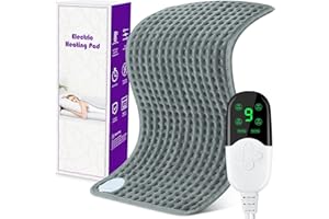 SKYAYA Electric Heat Pad Heating Pad for Back Shoulder Neck, Fast Heated Pad Electric with 9 Heat Level and 4 Timer Setting, Small Electric Blanket Auto Shut Off and Machine Washable, 30 x 60 cm, Grey