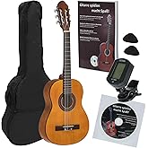 Navarrez NV15PK Starter Set Guitarra clásica marrón 1/2, bolsa/Gig Bag, libro con CD, afinador (tuner),2 púas
