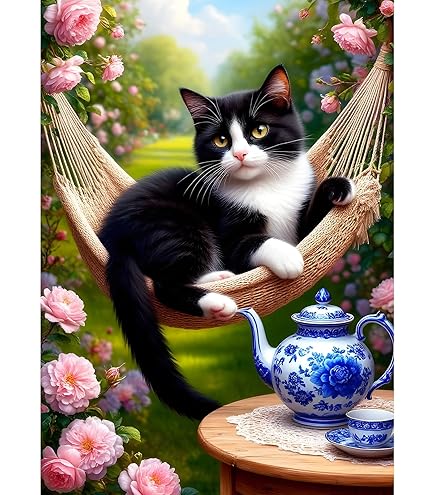 VAIIEYO 5D Diamond Painting Chat, Broderie Diamant Tournesol, Canevas Diamant Kit Complet Point De Croix Broderie Salon Chambre Autocollant Mural Décoration 30x40 Cm