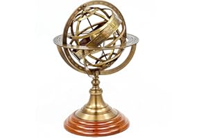Esfera de latón armilar del zodiaco antiguo vintage | Decoración de barco antiguo de pirata | Nagina International (grande, latón antiguo)