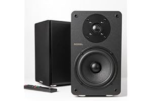 Roxel Onyx - Altoparlante attivo da scaffale da 100 Watt RMS, 2.0 CH, BT Stream, RCA, HDMI ARC, USB, cavo altoparlante da 3 metri, suono dinamico per film, musica, altoparlante da ufficio, home