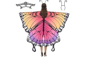 Spooktacular Creations Butterfly Wing Cape Shawl with Lace Mask and Black Velvet Antenna Headband Adult Women Halloween Costume Accessory