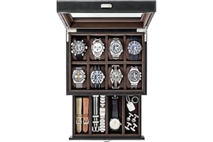 TAWBURY Uhrenbox herren für 8 uhren – Uhren und schmuckaufbewahrung schwarz Box mit Schublade für Herren | Kunstleder Uhren aufbewahrungsbox | Luxus-Uhrenkasten für Herren | Uhrenhalter