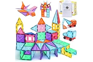 ECHOCUBE Magnetyczne klocki budowlane, 100 PCS Magneticzne płytki budowlane Zestaw dla dzieci, edukacyjny magnes budowlany Zabawki Bożonarodzeniowy prezent dla 3+ lat starych chłopców i dziewczyn