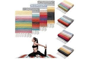 Preboun 4 Pcs Large Mexican Yoga Blanket Pack 45 x 70 Inch Thick Woven Camping Picnic Beach Car Travel Throw Blanket Outdoor Patio Mat Towel(Yellow, Blue, Orange Green, Pink Blue)