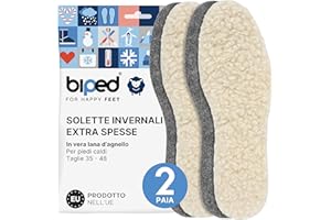 biped 2 paia di solette di lana in lana d'agnello e feltro - Solette invernali extra spesse e riscaldanti per scarpe da uomo e da donna z1004