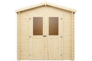 Woodtex Holz Gerätehaus Mini 2 D | Gartenhaus | Wandstärke 28 mm | Naturbelassen | Satteldach | B x T x H: 220 x 220 x 214,5 cm | Inkl. Doppelflügeltür Mit Echtglas | Ohne Fußboden