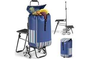 Shoppingvagn med hopfällbart säte, 35 l 35 kg lastkapacitet 600D Oxford-tyg vagn shoppingvagn med triangulära hjul av rostfri