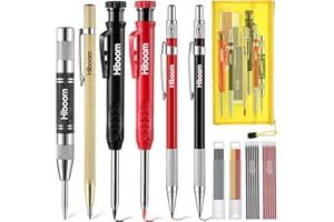 Sinmoe 10 Paquets Crayons de Charpentier avec Taille-Crayon Crayons de Charpentier Mécaniques de 36 Recharges Sac de Rangement Poinçon Central Automatique Outil de Traçage en Carbure pour Architecte