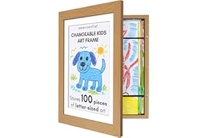 Americanflat A4 Kids Art Frame in Dark Oak - 25.5x32 cm Picture Frame for Children's Artwork - Front Opening Display Holds 100 Pieces