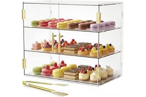 Cityjoy 3-Tiers Countertop Bakery Display Case with Elastic Auto-Door, 19.5"x 14.9" x 10.3" Acrylic Pastry Display Case Food Display Cabinet Box for Bread Dessert Cookie Baking