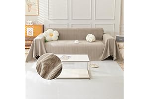 TAOTAOGO Sofa Cover 3 Seater Herringbone Chenille Corner Sofa Slipcover Washable L Shape Sofa Covers Sectional Couch Cover with Tassel Furniture Protector for Pet All-Season B Camel 180x340cm