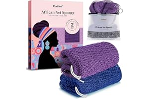 CORATED 2 pezzi Rete Africana per Esfoliazione, Reti Spugnetta per il Bagno, Pulizia Estetica della Pelle per Doccia e SPA (Blu e Viola)