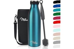 Milu - Thermo in acciaio inox da 350/500/750/1000ml/1,5L borraccia termica, a prova di perdite, a doppia parete, adatta per bevande gassate, con spazzola per la pulizia (Verde, 500ml)