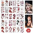 Halloween Scar Tattoos 30 Sheets Halloween scar tattoos Stickers with Fake Scab Blood,zombie tattoo,halloween scar makeup,halloween face stickers Zombie Fake Injury Wound for Halloween Costume