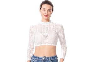 Dirndlwelle Dirndlbluse Langarm Dirndlbluse Hochgeschlossen Creme Kurzarm Dirndl Bluse Damen Trachtenbluse für Dirndl Gr.34-46