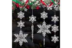 KIESWAN 25 Stück schneeflocken deko eiszapfen deko Christbaumschmuck, weihnachtsdeko hängend Klare Acryl weihnachtsbaum anhänger, Schneeflocken Hängende Ornamente Transparent für Weihnachten Winter Dekoration