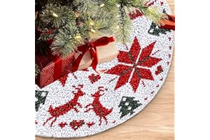 LDFHOIN Knüpfhaken Set Weihnachtsbaumdecke Knüpfteppich DIY Rund Tapisserie Teppich Zum Selber Knüpfen Kreuzstich-Set Für Erwachsene Handwerk Geschenke Weihnachten Dekorationen 100cm