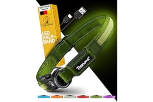 Tierhood Leuchthalsband Hund - Leuchthalsband für kleine und große Hunde - LED Hundehalsband Aufladbar - Langlebig, Wetterfest & Komfortabel - Ideal für Nachtspaziergänge - Grün, Größe M