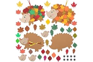 LAMEK 12 Hedgehog Craft Sets for Children, Autumn Creative Sets for Crafts, Creative Crafts with Foam, Rubber Stencils, Maple Leaf Craft Case, Autumn Decoration for Autumn Time